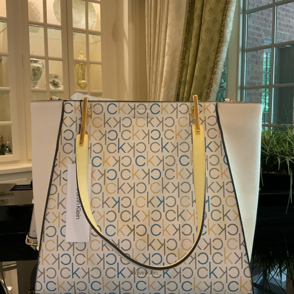 Calvin Klein Large Monogram Purse w shoulder strap & satchel handles